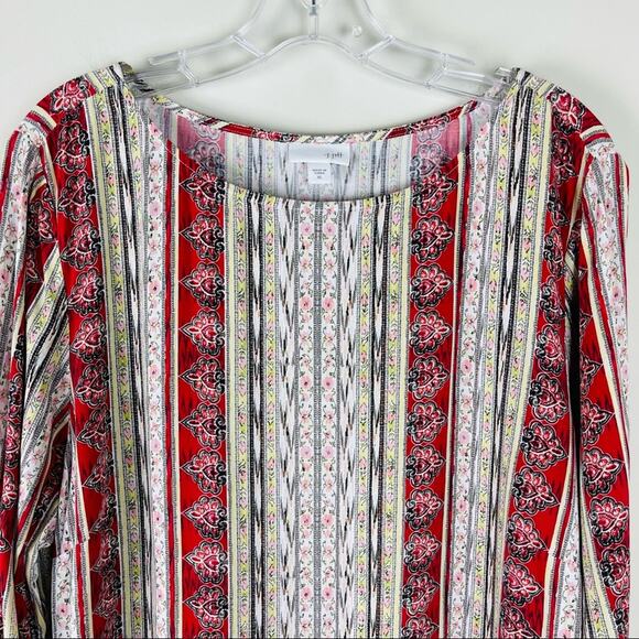 J. Jill red white boho floral lightweight 3/4 sleeve top medium - Picture 2 of 9